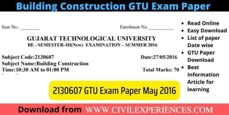 Building Construction Gtu Exam Paper May 2016 Civil Experience