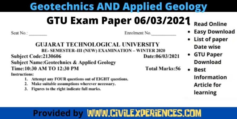 Geotechnics And Applied Geology Gtu Exam Paper March 2021