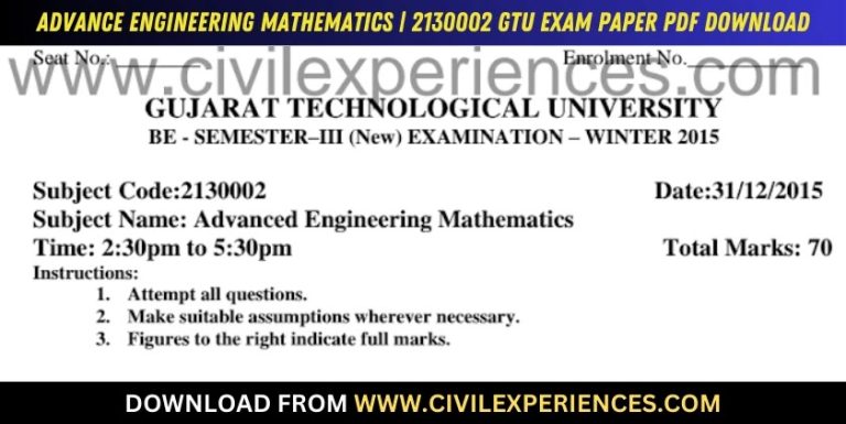 Gtu Advance Engineering Mathematics 31 December 2015 2130002