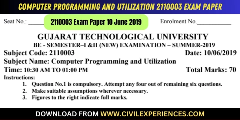 Gtu Computer Programming And Utilization 10 June 2019 2110003