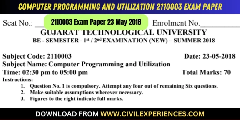 Gtu Computer Programming And Utilization 23 May 2018 2110003