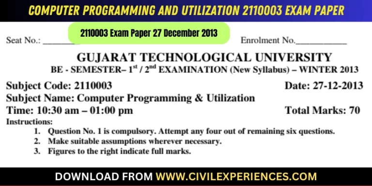 Gtu Computer Programming And Utilization 27 December 2013 2110003