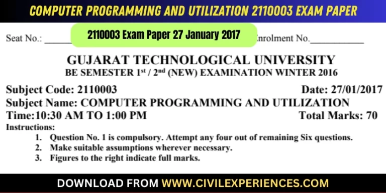 Gtu Computer Programming And Utilization 27 January 2017 2110003