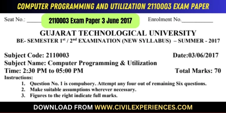 Gtu Computer Programming And Utilization 3 June 2017 2110003