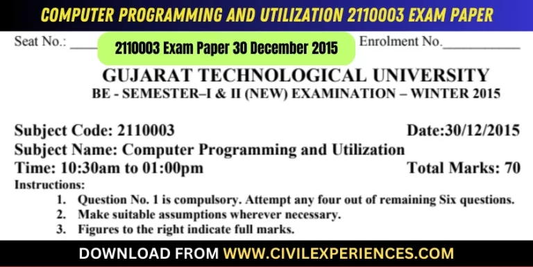 Gtu Computer Programming And Utilization 30 December 2015 2110003