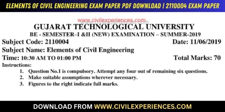 Gtu Elements Of Civil Engineering 11 June 2019 2110004