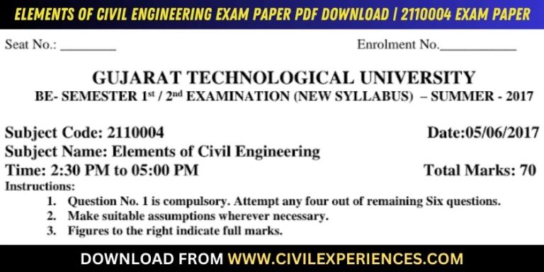 Gtu Elements Of Civil Engineering 5 June 2017 2110004