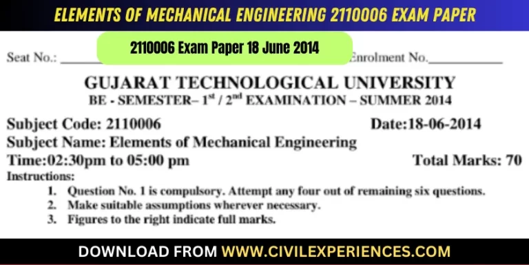 Gtu Elements Of Mechanical Engineering 18 June 2014 2110006
