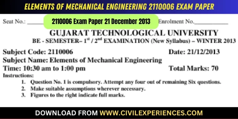 Gtu Elements Of Mechanical Engineering 21 December 2013 2110006