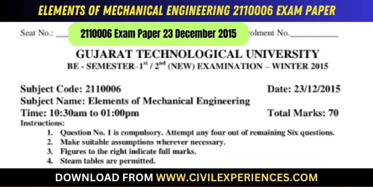 Gtu Elements Of Mechanical Engineering 23 December 2015 2110006