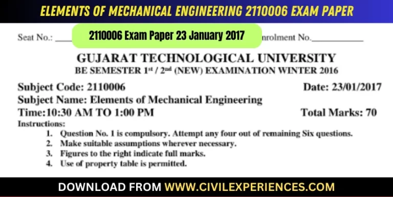 Gtu Elements Of Mechanical Engineering 23 January 2017 2110006