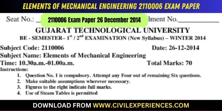 Gtu Elements Of Mechanical Engineering 26 December 2014 2110006