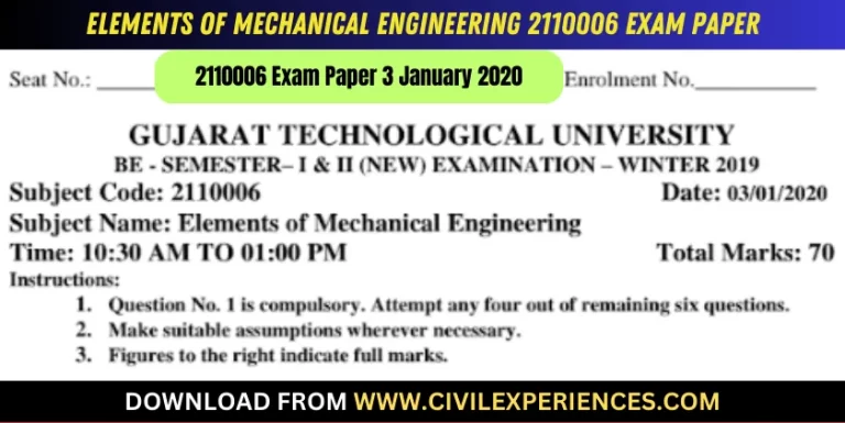 Gtu Elements Of Mechanical Engineering 3 January 2020 2110006