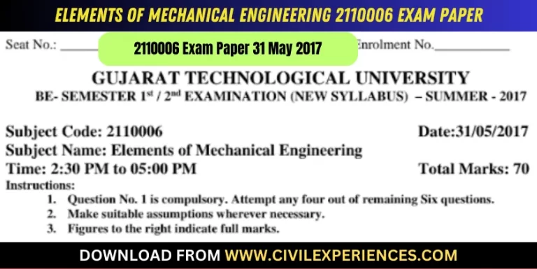 Gtu Elements Of Mechanical Engineering 31 May 2017 2110006