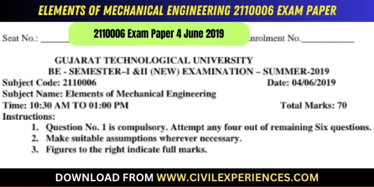 Gtu Elements Of Mechanical Engineering 4 June 2019 2110006