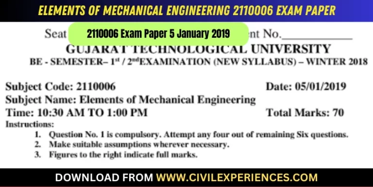 Gtu Elements Of Mechanical Engineering 5 January 2019 2110006