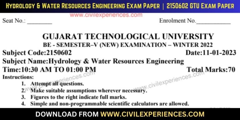Gtu Hydrology &Amp; Water Resources Engineering 11 January 2023 2150602