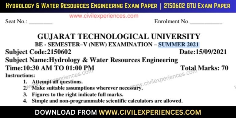Gtu Hydrology &Amp; Water Resources Engineering 15 September 2021 2150602