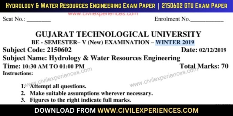 Gtu Hydrology &Amp; Water Resources Engineering 2 December 2019 2150602