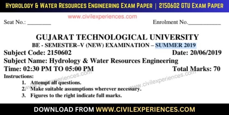 Gtu Hydrology &Amp; Water Resources Engineering 20 June 2019 2150602