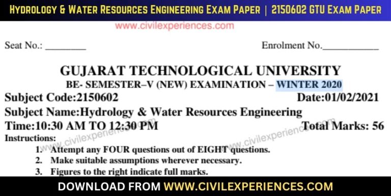 Gtu Hydrology &Amp; Water Resources Engineering 27 December 2021 2150602