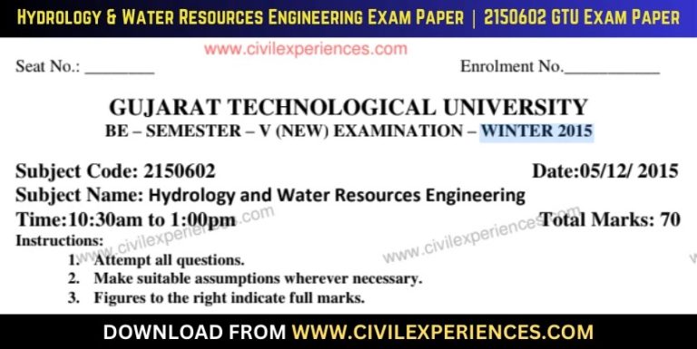 Gtu Hydrology &Amp; Water Resources Engineering 5 December 2015 2150602