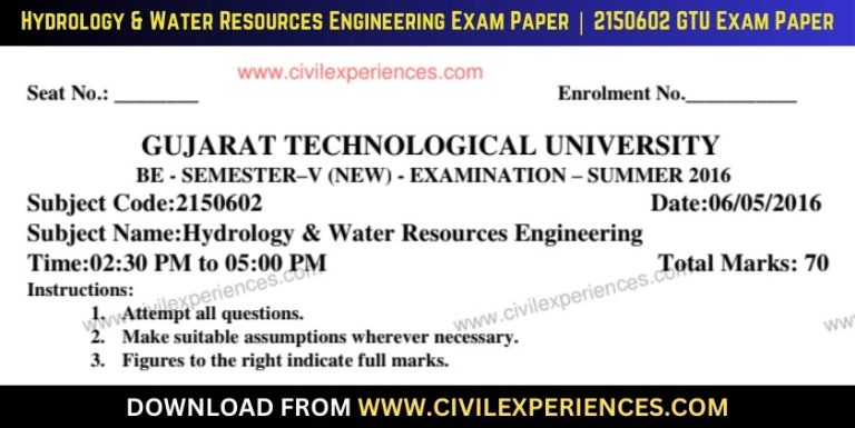 Gtu Hydrology &Amp; Water Resources Engineering 6 May 2016 2150602