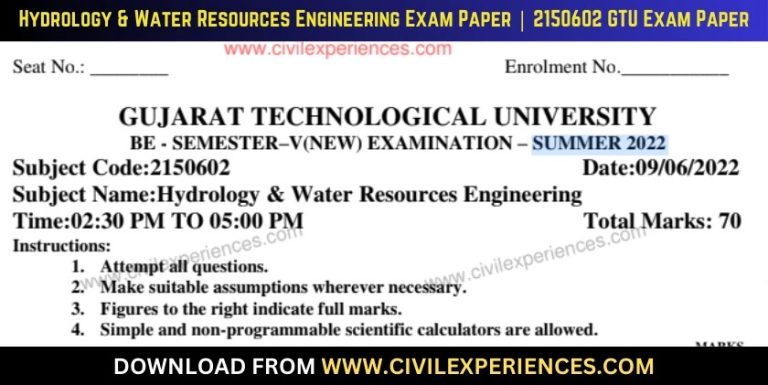 Gtu Hydrology &Amp; Water Resources Engineering 9 June 2022 2150602