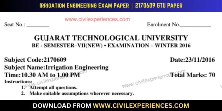 Gtu Irrigation Engineering 23 November 2016 2170609