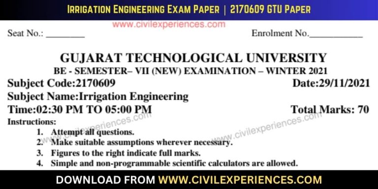 Gtu Irrigation Engineering 29 November 2021 2170609