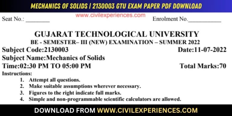 Gtu Mechanics Of Solids 11 July 2022 2130003