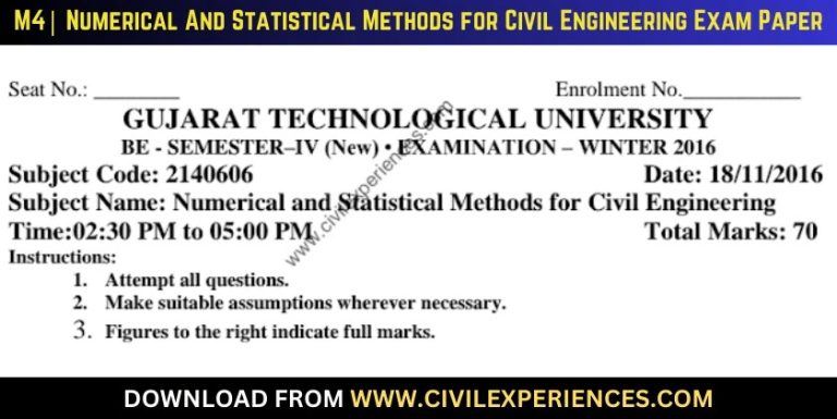 Gtu Numerical And Statistical Methods For Civil Engineering 18 November 2016 2140606