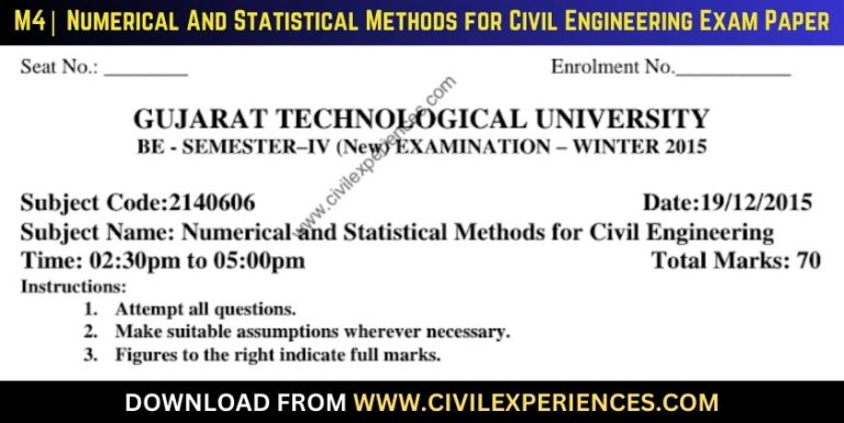 Gtu Numerical And Statistical Methods For Civil Engineering 19 December 2015 2140606