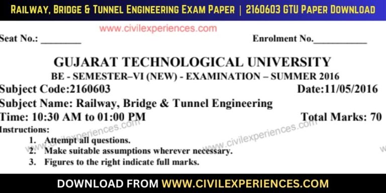 Gtu Railway, Bridge &Amp; Tunnel Engineering 11 May 2016 2160603