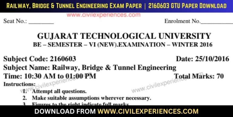 Gtu Railway, Bridge &Amp; Tunnel Engineering 25 October 2016 2160603