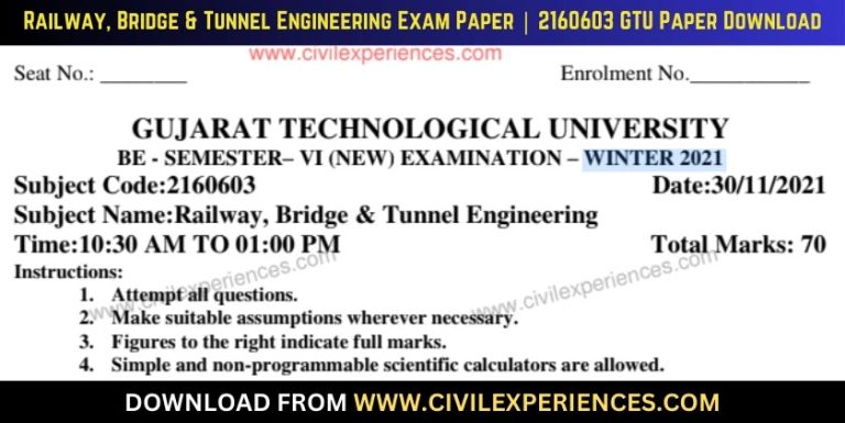 Gtu Railway, Bridge &Amp; Tunnel Engineering 30 November 2021 2160603