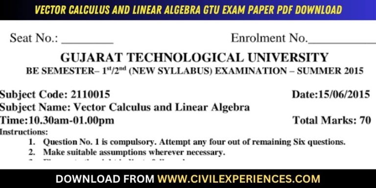 Gtu Vector Calculus And Linear Algebra 15 June 2015 2110015
