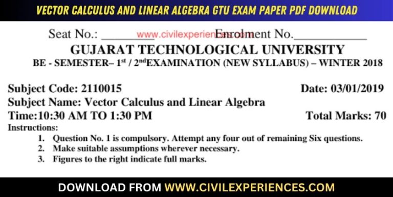 Gtu Vector Calculus And Linear Algebra 3 January 2019 2110015
