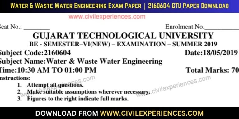 Gtu Water &Amp; Waste Water Engineering 18 May 2019 2160604