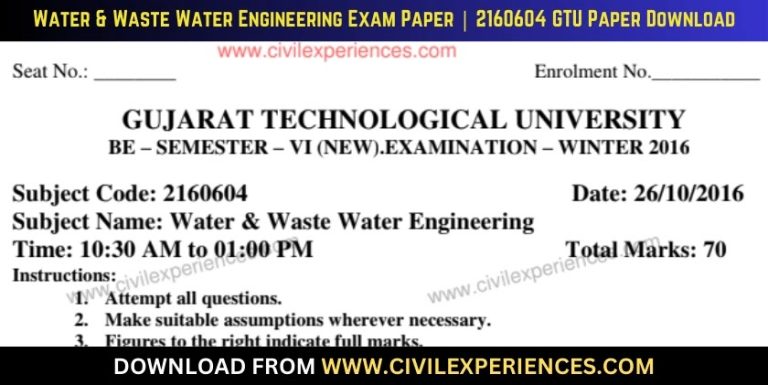Gtu Water &Amp; Waste Water Engineering 26 October 2016 2160604
