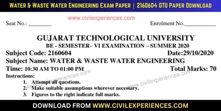Gtu Water &Amp; Waste Water Engineering 29 October 2020 2160604