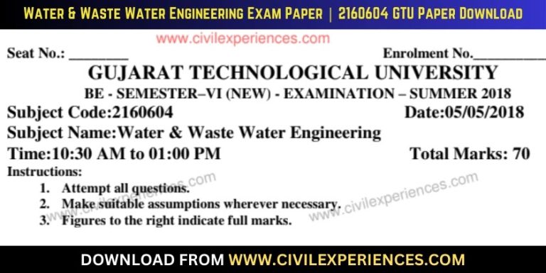 Gtu Water &Amp; Waste Water Engineering 5 May 2018 2160604