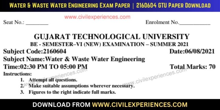 Gtu Water &Amp; Waste Water Engineering 6 August 2021 2160604